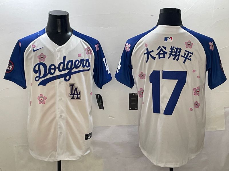 Men Los Angeles Dodgers 17 Ohtani White Blue Sakura Edition 2025 Nike MLB Jersey style 9